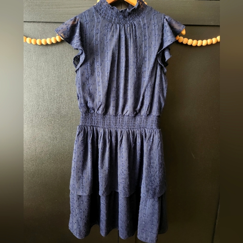 Womens BCX Navy Blue Ruffle Cap Sleeve Dress